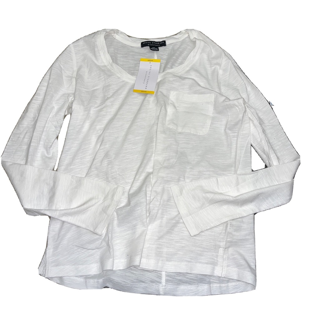 NWT Women's Dylan SOCIAL STANDARD White Long‎ Sleeve Pocket Tee XXL